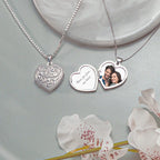 14K White Gold Floral Heart Photo Locket