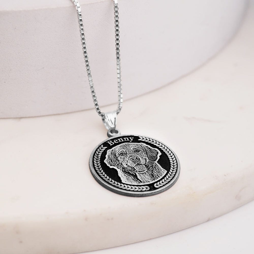 Antiqued Memoriam Laser Etched Photo Pendant