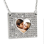 Photo Engraved Flip Up CZ Square Frame Necklace
