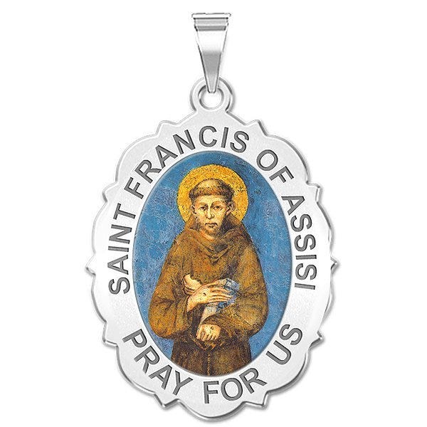 Saint Francis of Assisi Scalloped Oval Religious Medal
