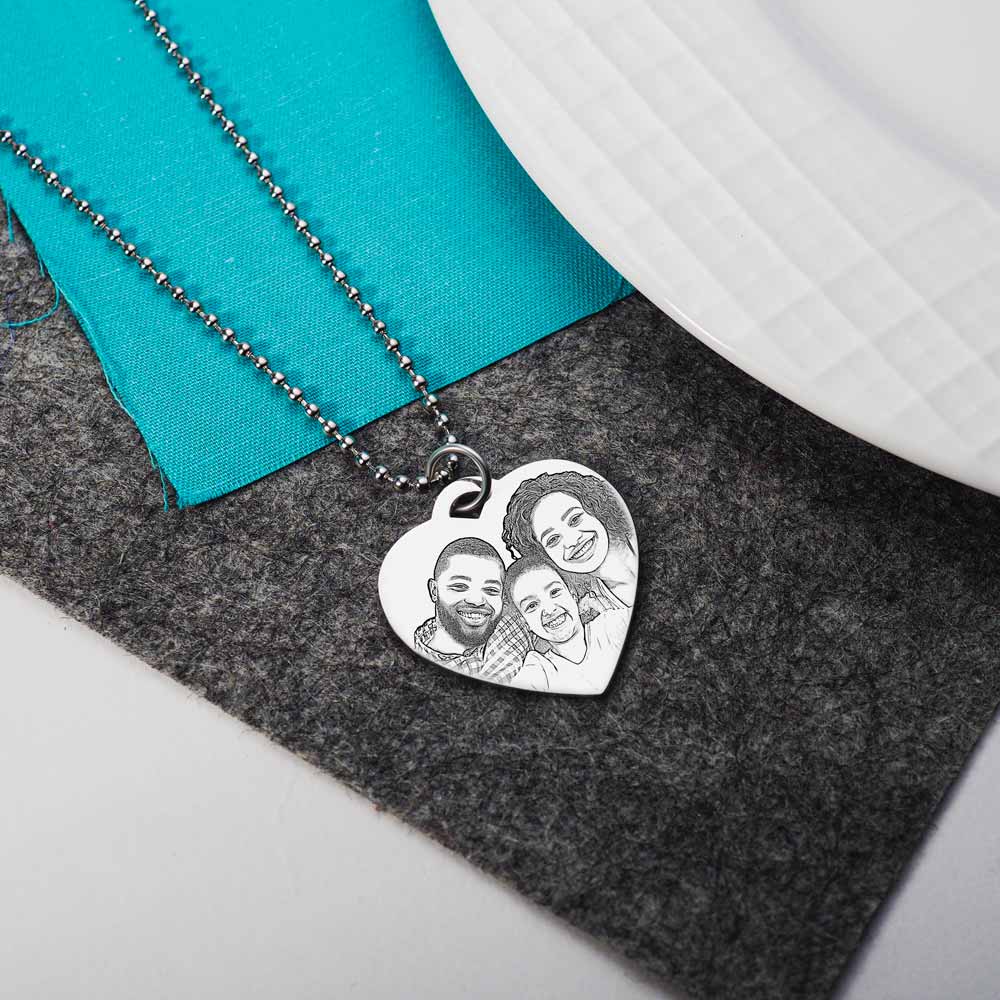 Antiqued Laser Carved Sterling Silver Photo Heart Pendant