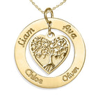 Personalized Round Family Tree Dangle Heart Pendant with Names