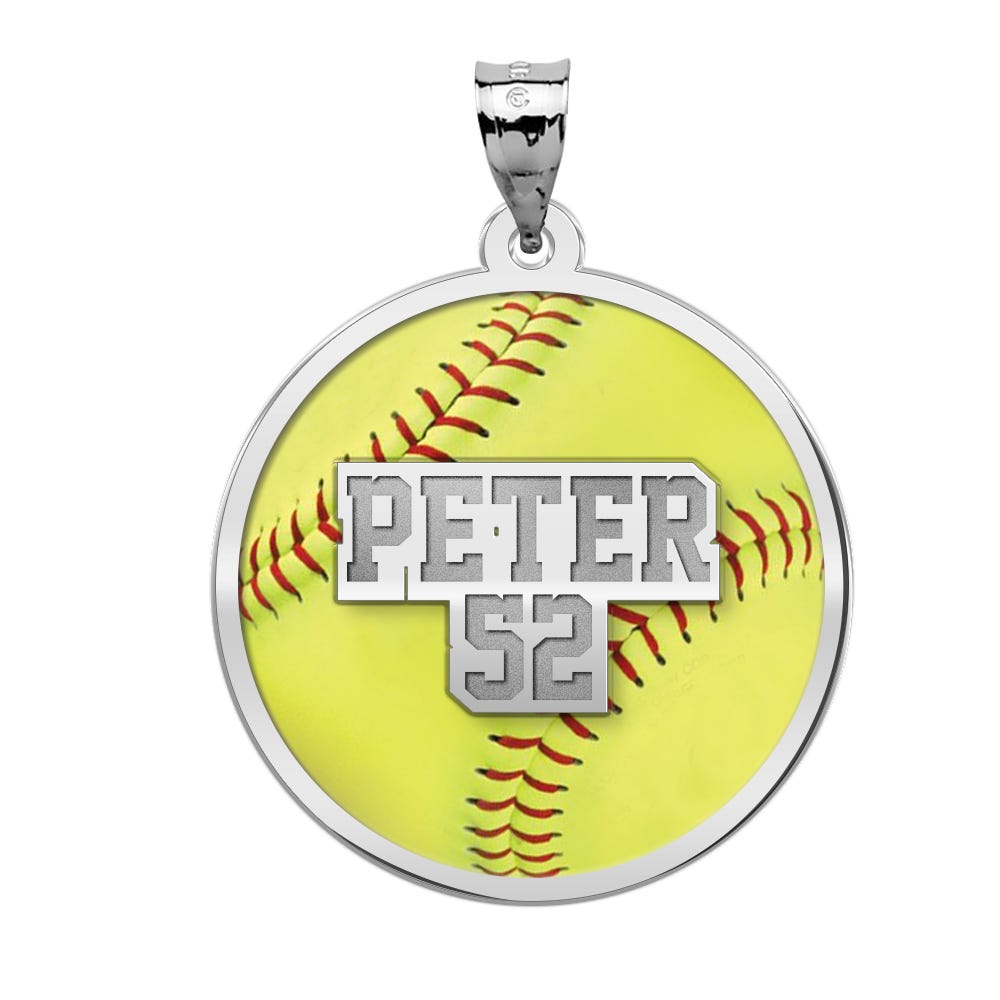 Color Enameled Yellow Softball Pendant with Name & Number