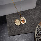 Solid 14K Yellow Gold Petite Oval Photo Locket With Floral Border
