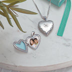 14K White Gold Cross Heart Photo Locket With Diamond