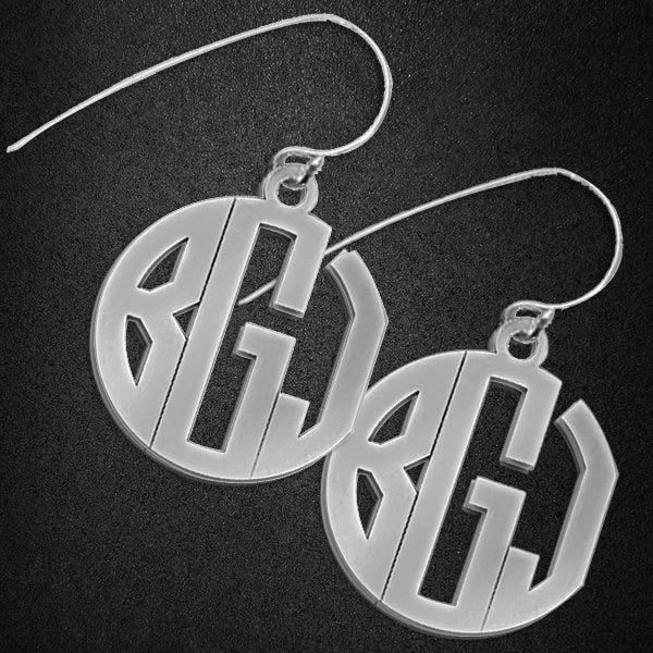 Monogram Block Round Cut-Out Earrings with Kidney Wire