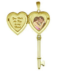 Solid 14K Yellow Gold Small Key Heart Photo Locket
