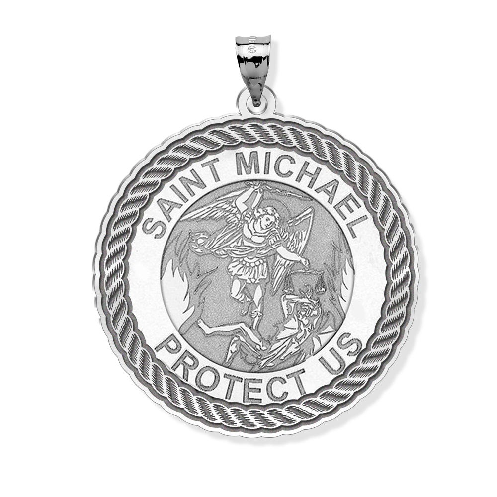 Saint Michael Round Rope Border Religious Medal