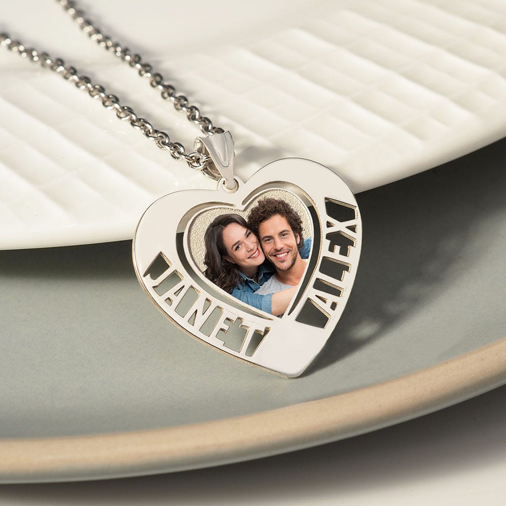 Heart Photo Pendant with Two Names (Cut Out)