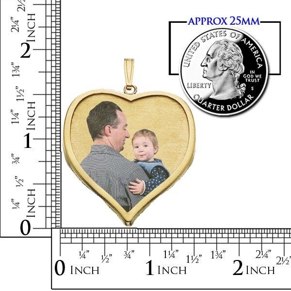 14K Large Heart with Bezel Frame Photo Pendant Picture Charm