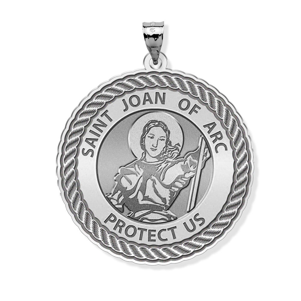 Saint Joan Of Arc Round Rope Border Religious Medal