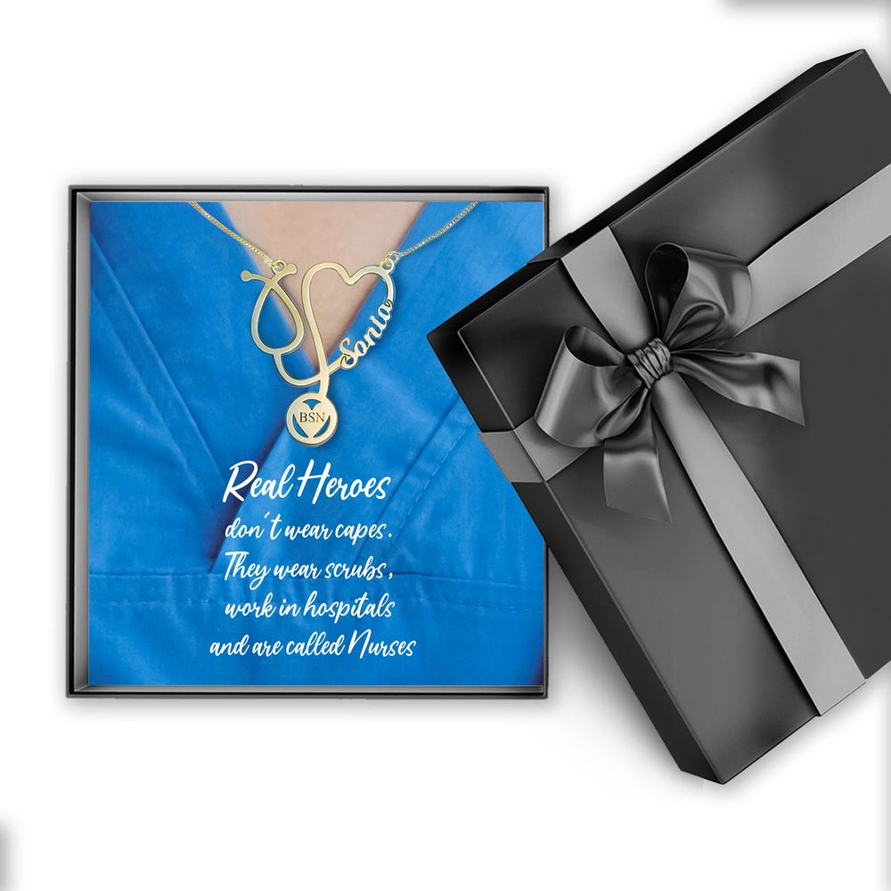 Personalized Nurse Stethoscope Name Necklace with Chain Included