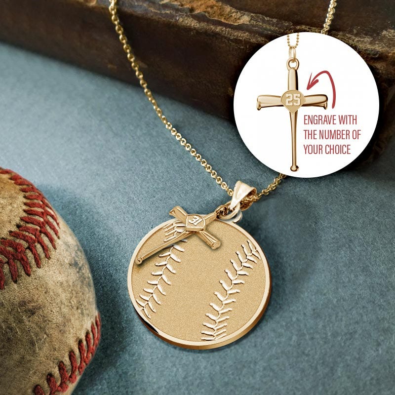 Custom Round Baseball Pendant with Bat Cross Charm