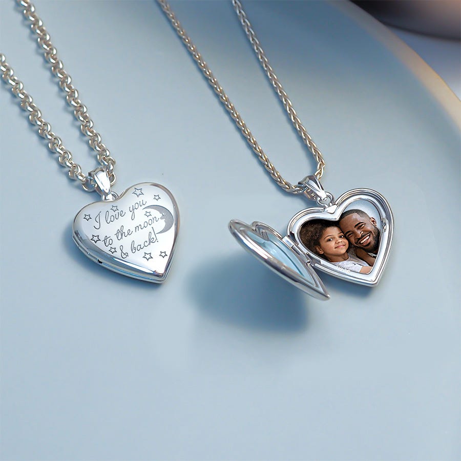 14K White Gold " To The Moon & Back "Photo Locket