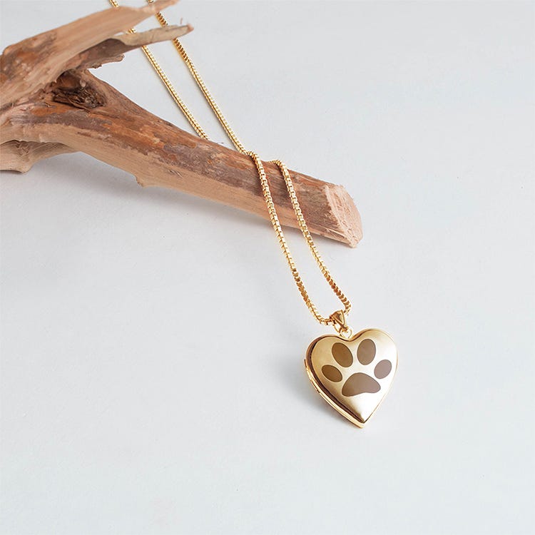 14K Gold-Filled Dog Paw Print Heart Photo Locket
