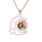 Moon Silhouette w/ Stars Photo Pendant And 1 Cubic Zirconia
