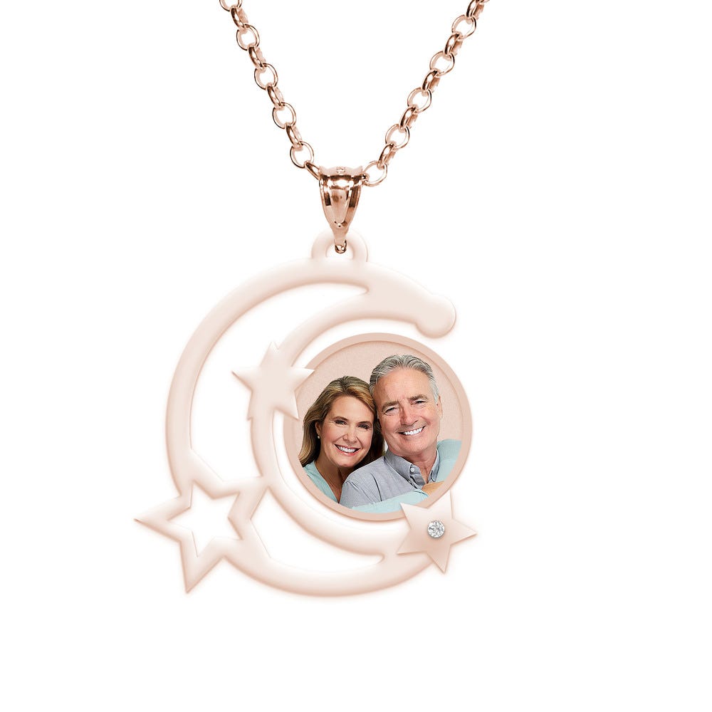 Moon Silhouette w/ Stars Photo Pendant And 1 Cubic Zirconia