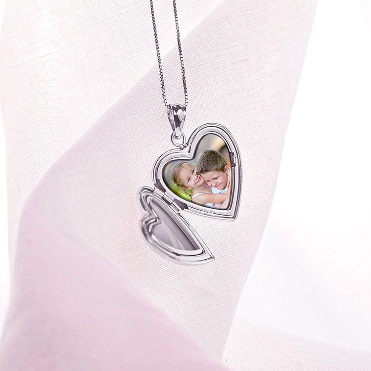 14K White Gold Small Heart Locket