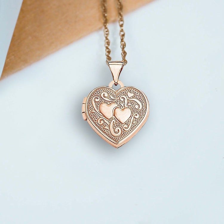 14K Rose Gold Double Heart Photo Locket