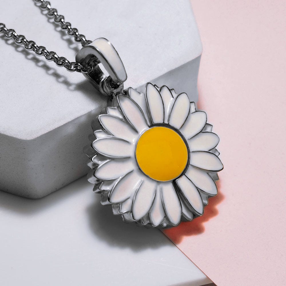 Exclusive Enameled Daisy Photo Necklace