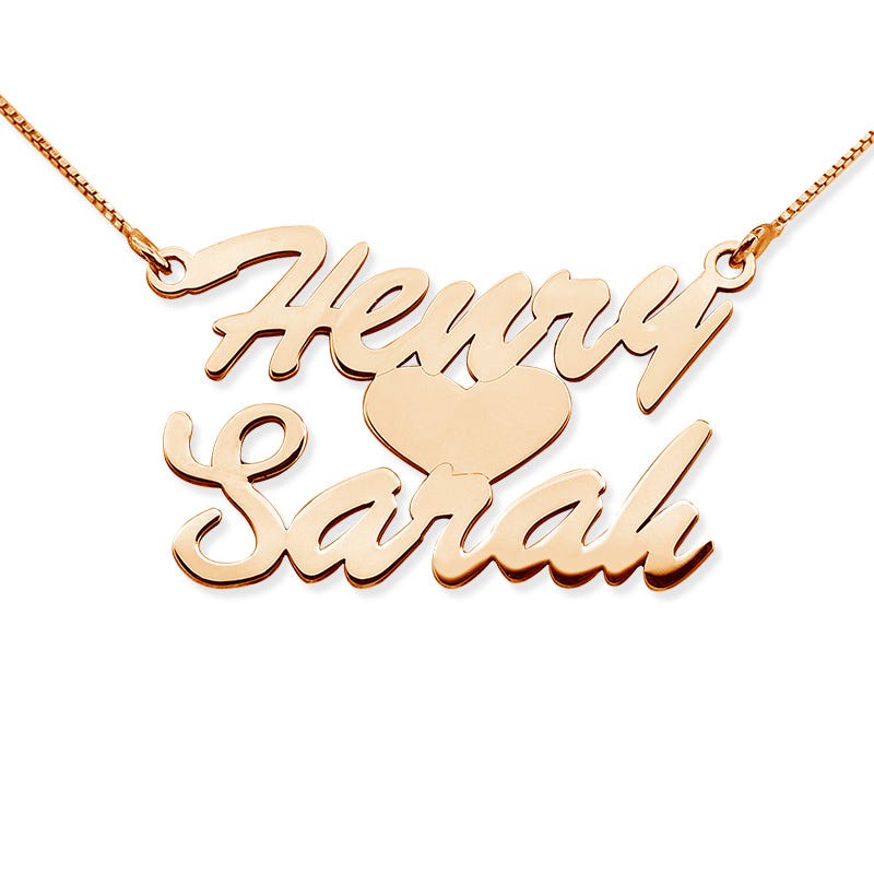 Stacked Script Name Necklace with Heart