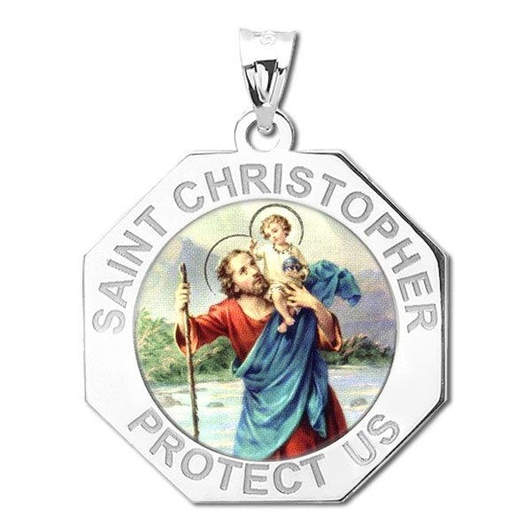Saint Christopher Perfect Octagon Religious Medal - "Color"