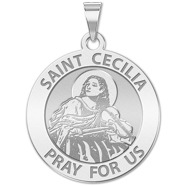 Saint Cecilia Round Religious Medal (Violin)