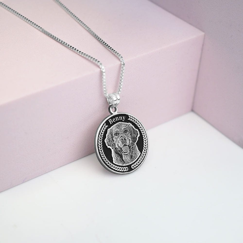Antiqued Memoriam Laser Etched Photo Pendant