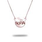 Modern Dainty Round Name Pendant with Butterfly Cut-Out
