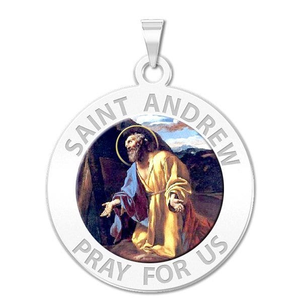 Saint Andrew Round Religious Medal "Color