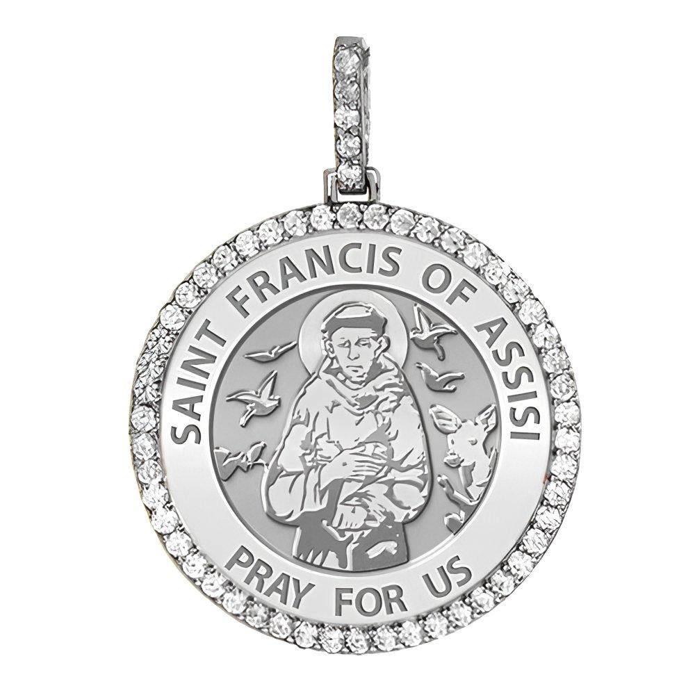 Large Saint Francis Of Assisi Diamond Round Medal
