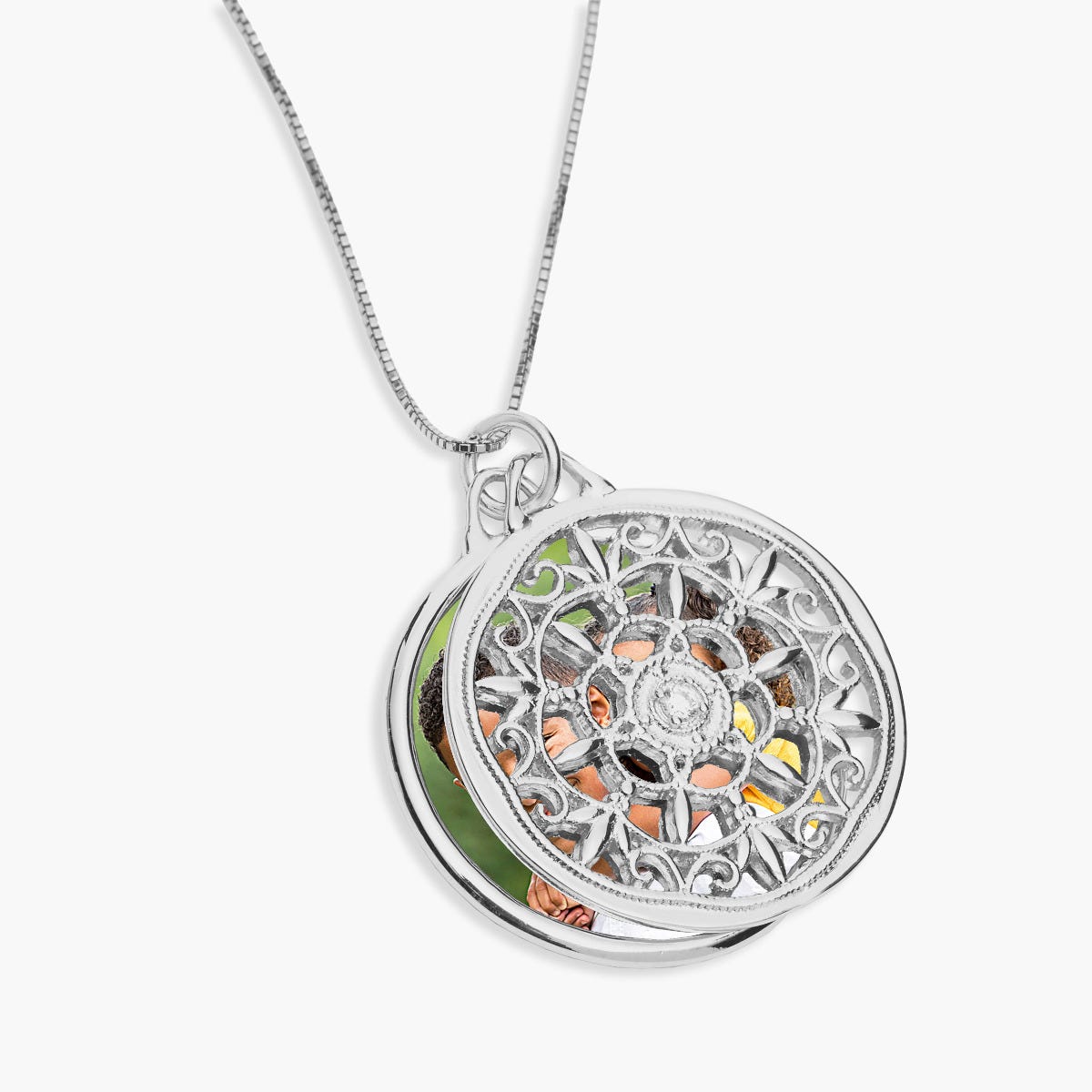 Ornate Round Swivel Locket with Diamond