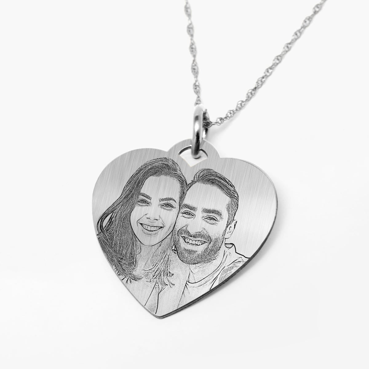 Antiqued Laser Carved Sterling Silver Photo Heart Pendant