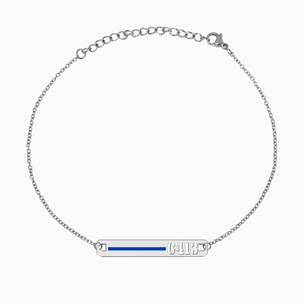 Personalized Thin Blue Line Curb Link ID Bracelet