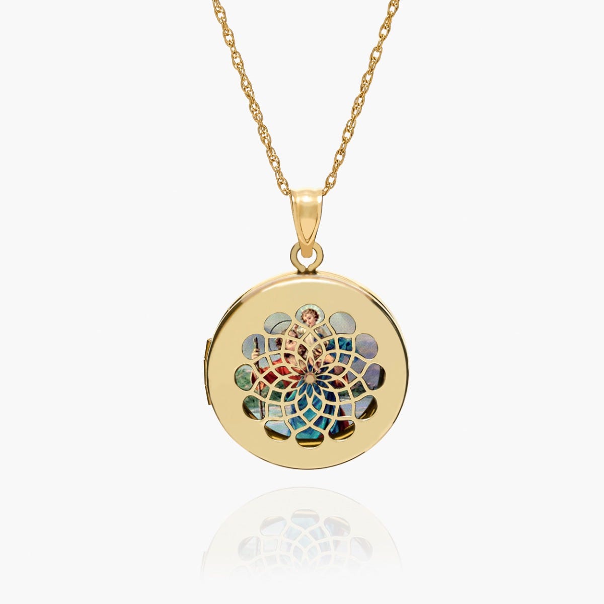 Saint Christopher Ornate Cut-Out Round Locket