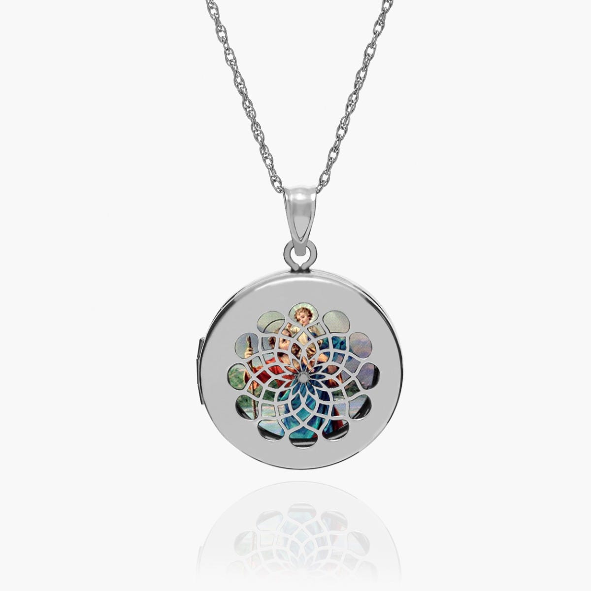 Saint Christopher Ornate Cut-Out Round Locket