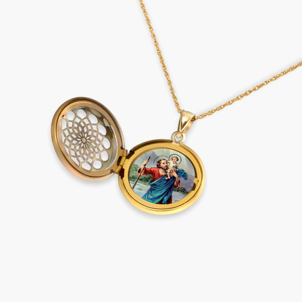 Saint Christopher Ornate Cut-Out Round Locket
