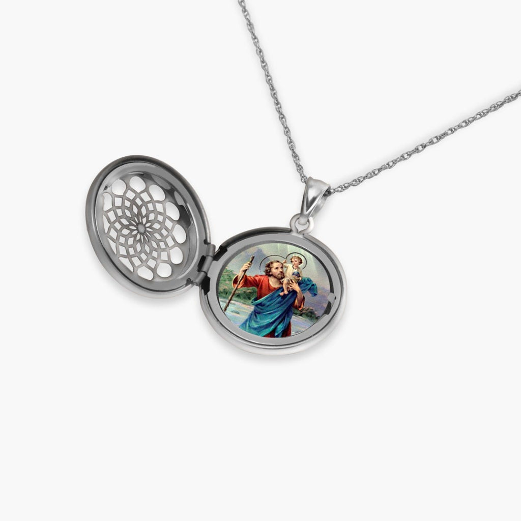 Saint Christopher Ornate Cut-Out Round Locket