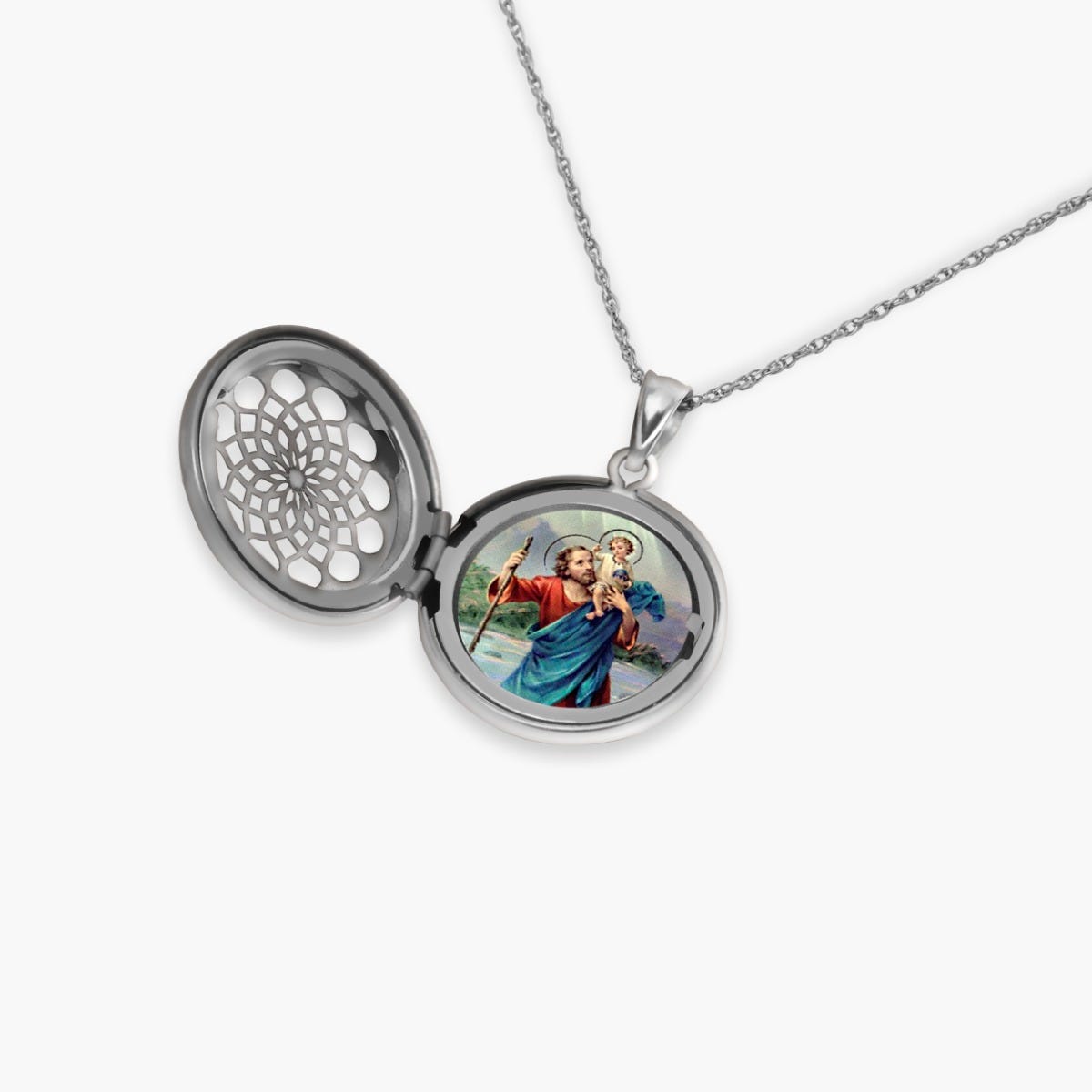Saint Christopher Ornate Cut-Out Round Locket