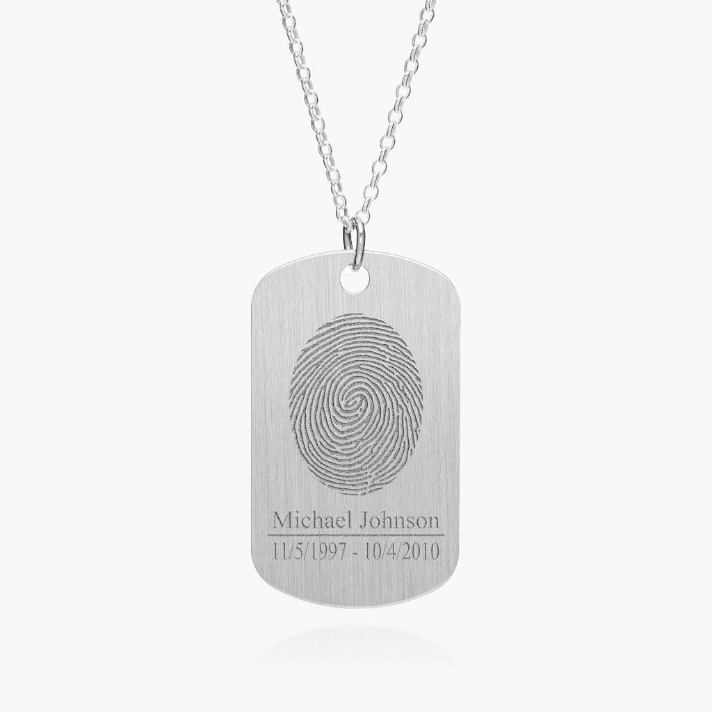 Stainless Steel Custom Fingerprint Dog Tag Pendant with Chain