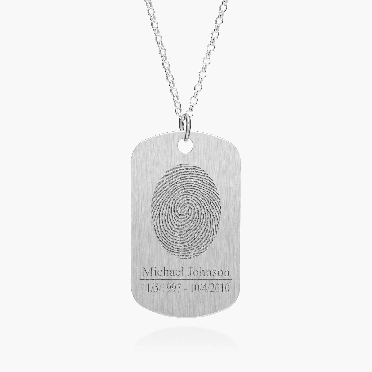 Stainless Steel Custom Fingerprint Dog Tag Pendant with Chain