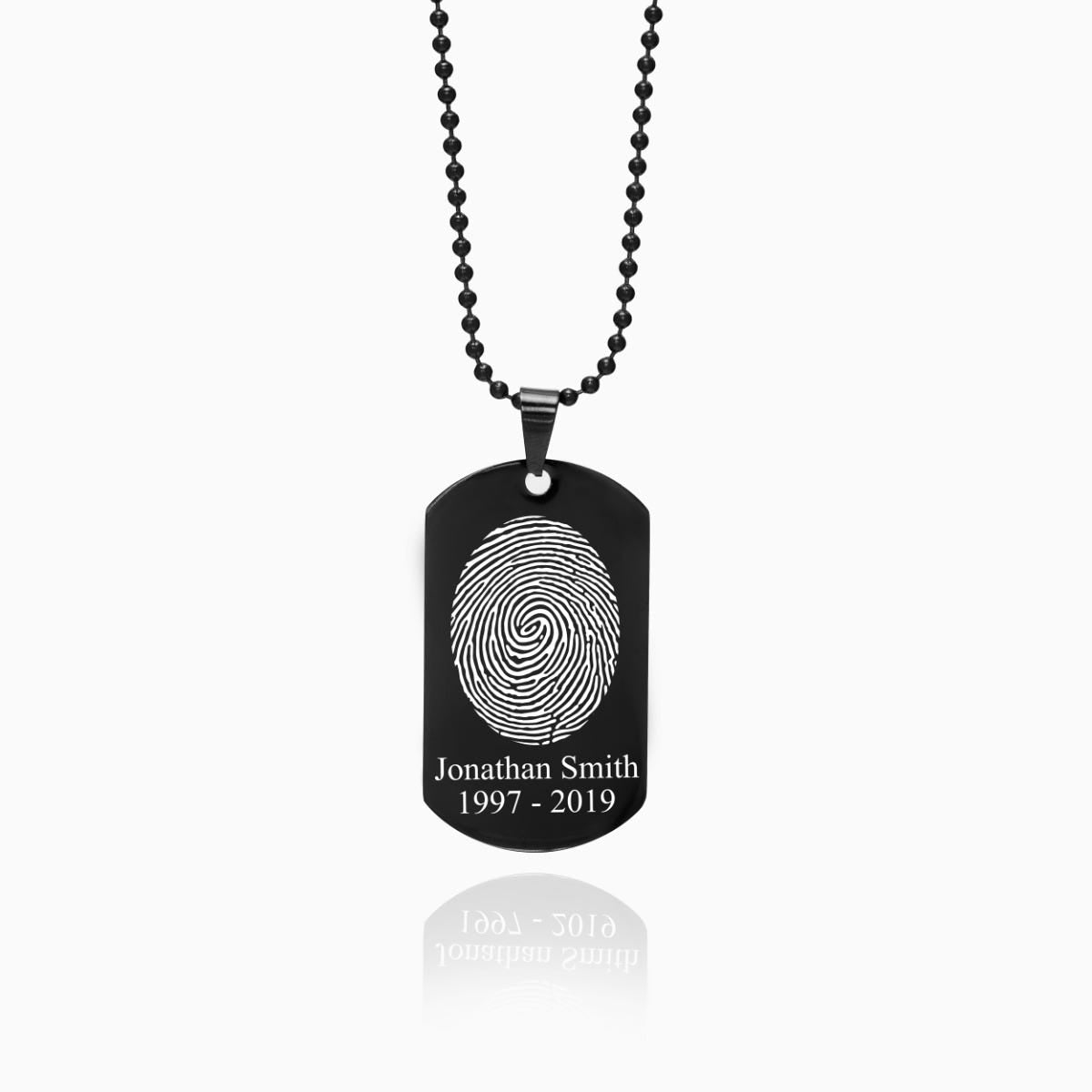 Black Stainless Steel Custom Fingerprint Dog Tag Pendant with Chain