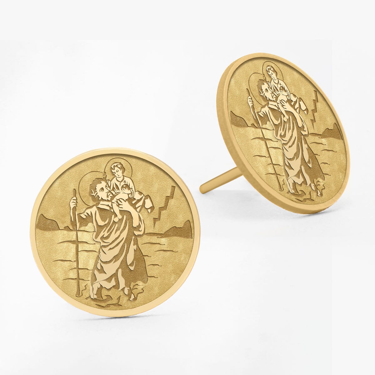 Pair Of Saint Christopher Stud Earrings