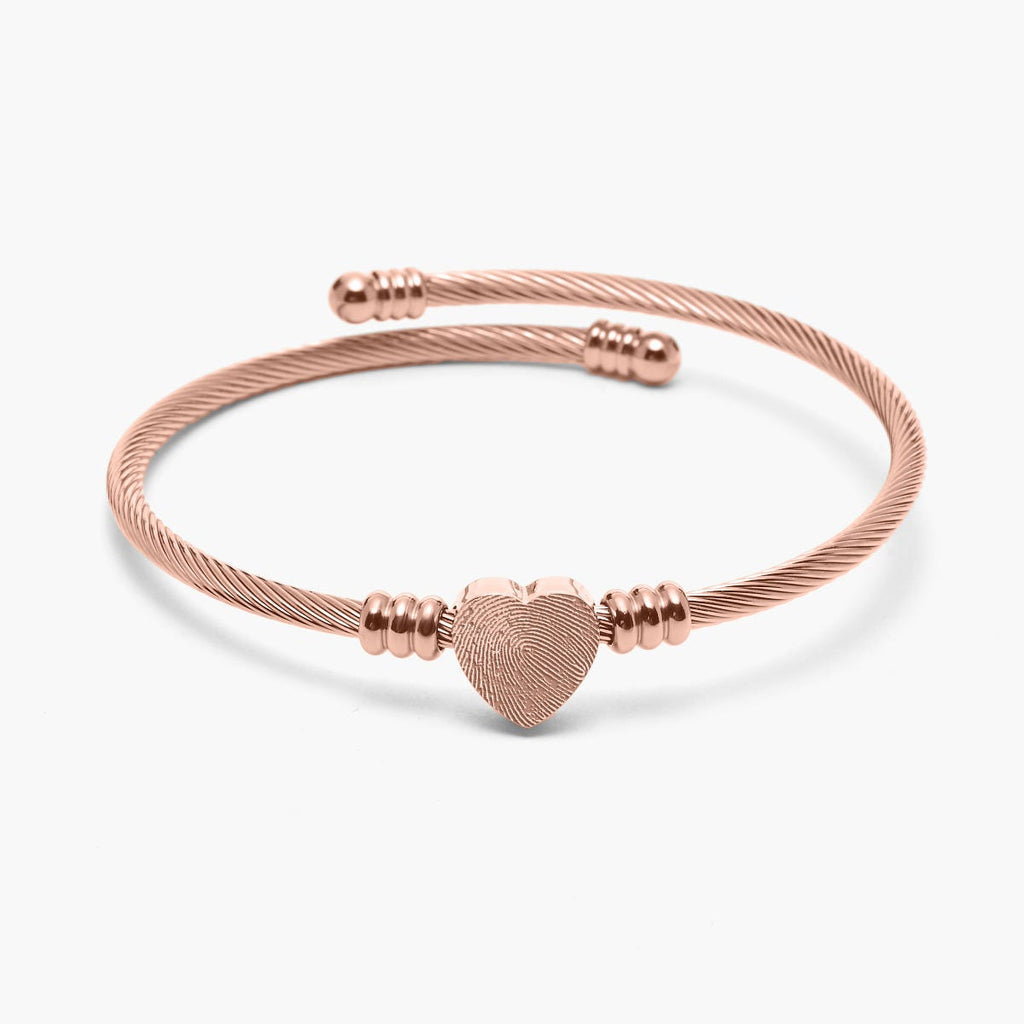 Custom Fingerprint Heart Bangle Bracelet