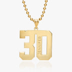 Personalized Number Pendant with Black Enamel Name