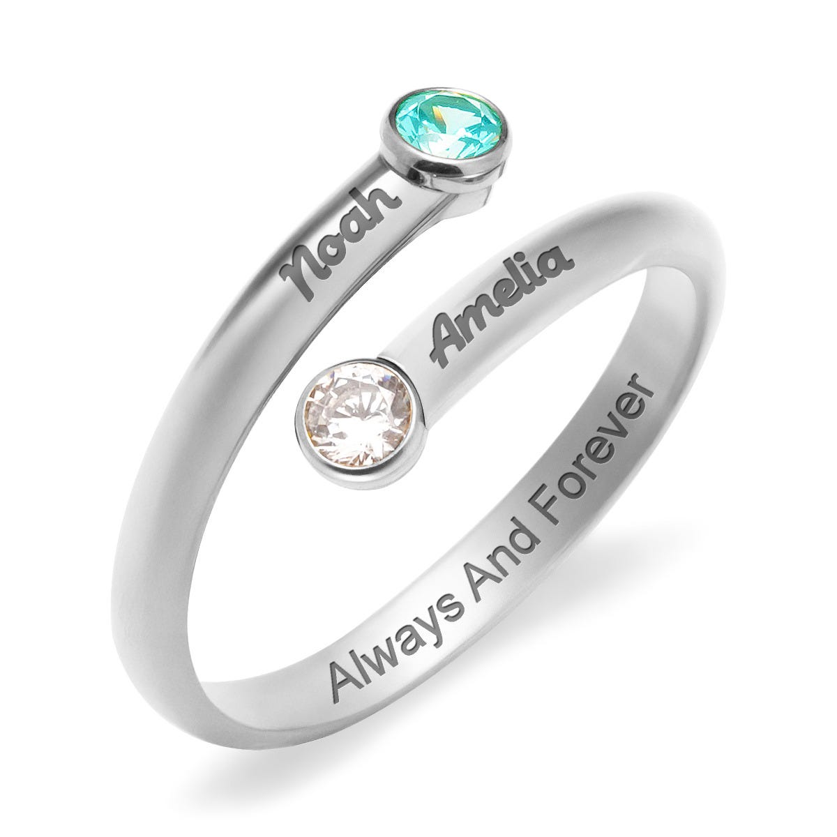 Round Two-Stone Birthstone Open Band Ring