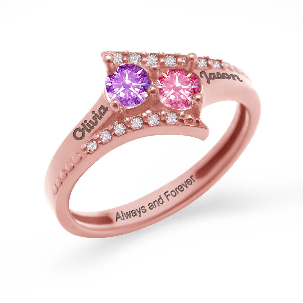 Flared Bypass Mother's Ring with Round Gemstones and Accents