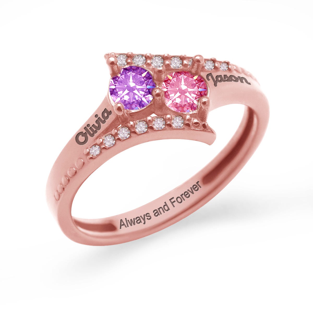 Flared Bypass Mother's Ring with Round Gemstones and Accents