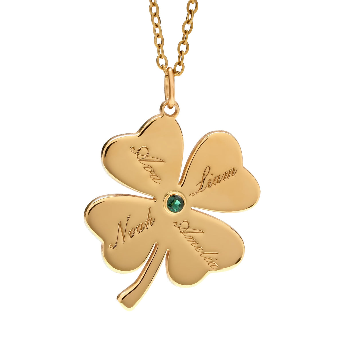 Shamrock Pendant With Birthstone And Names