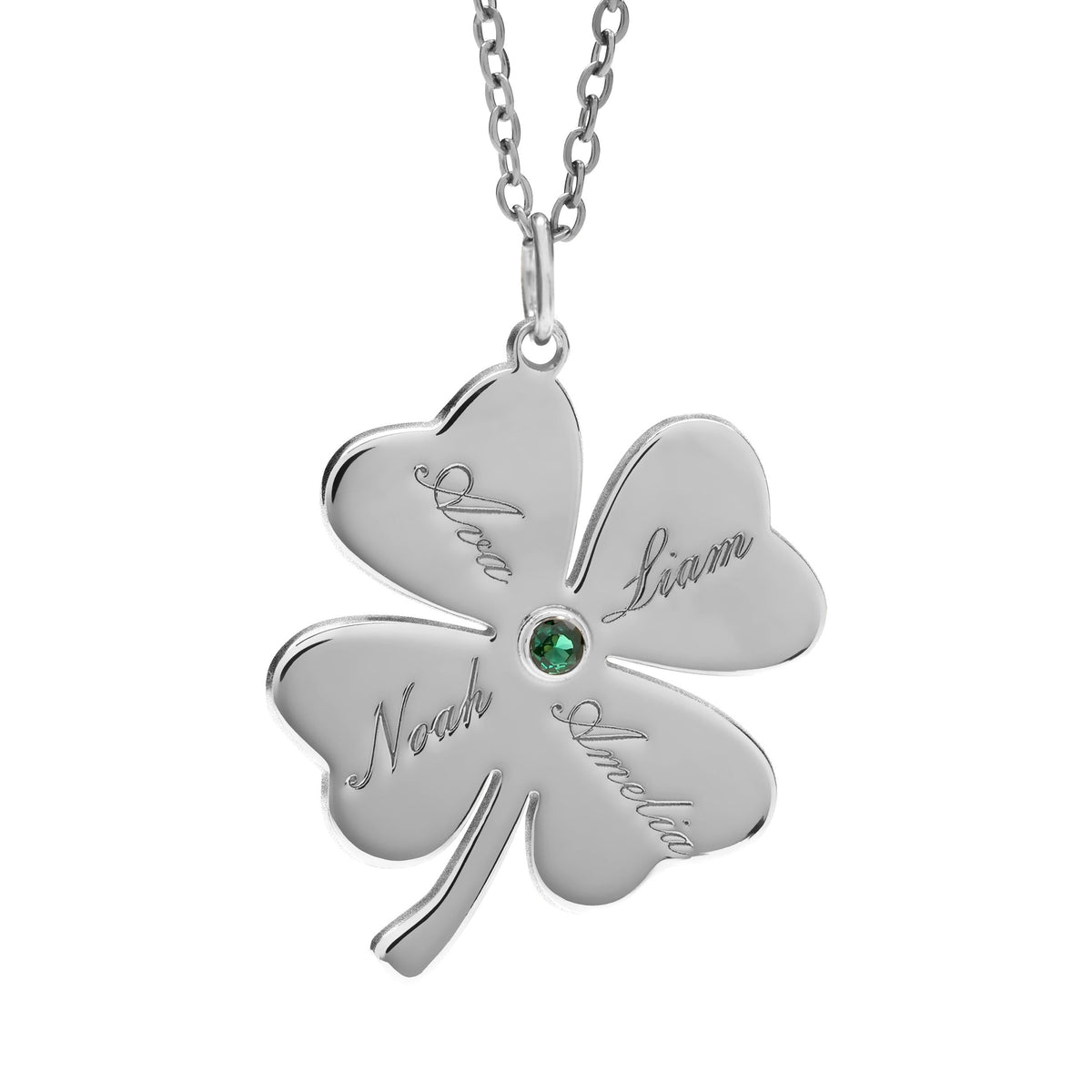 Shamrock Pendant With Birthstone And Names